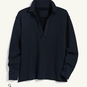 Frank and Eileen Patrick Popover Henley M Tripe Fleece Royal Navy Cotton V Neck